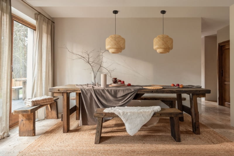 Jadalnia w stylu japandi.