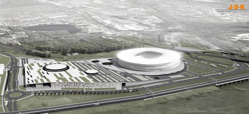 Zwycięskie założenie urbanistyczne Stadionu we Wrocławiu i jego okolic projektu JSK Architekci stadion, euro 2012, wrocław, lampion, jks architekci, projekt, centrum handlowe, urbanistyka