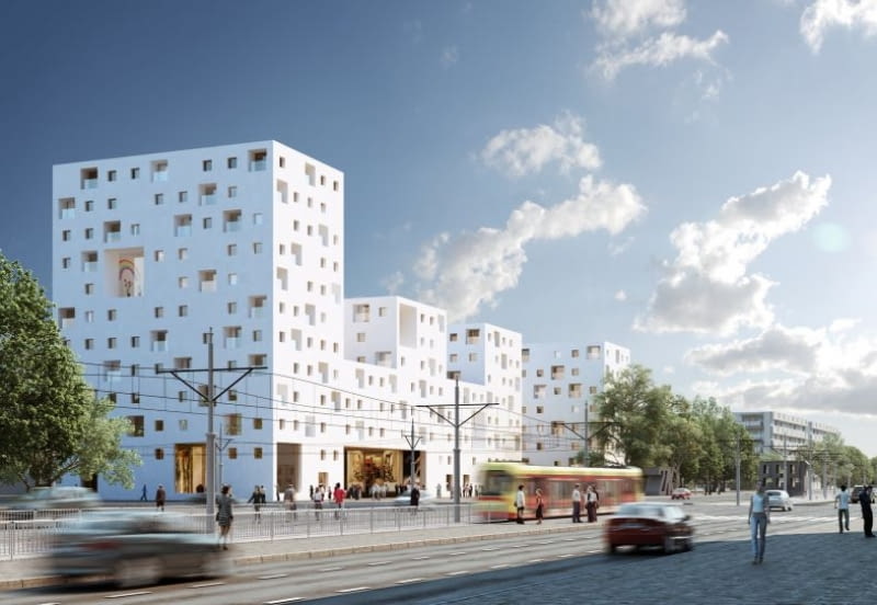 Budynek mieszkalny TBS u zbiegu Grójeckiej i ul. Banacha w Warszawie, proj. JEMS Architekci Budynek mieszkalny TBS u zbiegu Grójeckiej i ul. Banacha w Warszawie, proj. JEMS Architekci