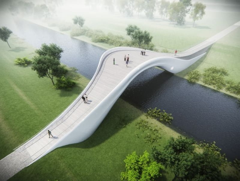 Projekt kładki nad rzeką Ślęzą w ścisłym sąsiedztwie wrocławskiego stadionu Kabarowski Misiura Architekci, konkurs architektoniczny, kładka nad ślęzą, wrocław, euro 2012