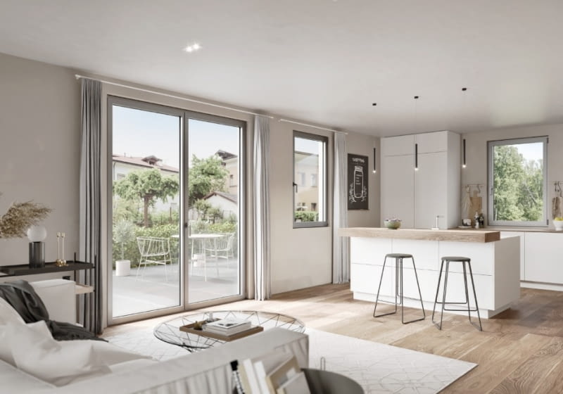 Nowoczesne wnętrze z oknami Schüco AW CT 72