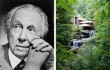 Z lewej: Frank Lloyd Wright; z prawej: Fallinwater (Dom nad wodospadem)