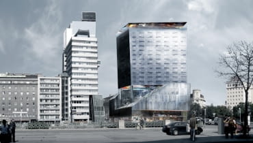 Wieżowiec przy Praterstrasse 1 we Wiedniu, zaprojektowany przez Jeana Nouvela. jean nouvel, wiedeń, austria, wieżowce, wieżowiec, hotel, Praterstrasse 1