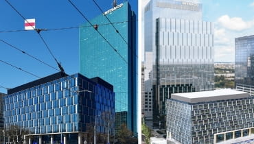 Z lewej: Intraco obecnie. Z prawej: wizualizacja nowego wieżowca Z lewej: Intraco obecnie. Z prawej: wizualizacja nowego wieżowca