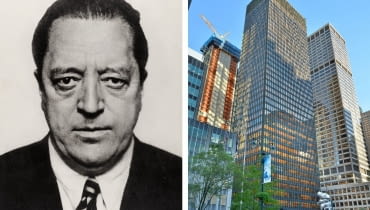 Z lewej: Mies van der Rohe; z prawej: Seagram Building na Manhattanie Z lewej: Mies van der Rohe; z prawej: Seagram Building na Manhattanie