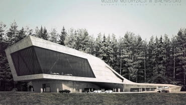 Projekt Białostockiego Muzeum Motoryzacji pawel fiedczas projekt muzeum motoryzacji architektura betonowa