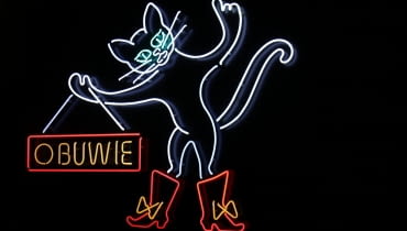 Neonowy kot w Warszawie, ze zbiorów Muzeum Neonów