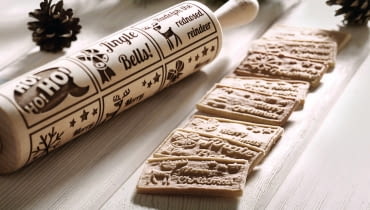 Wzorowo Wałek wykonany z drewna bukowego. Głębokie grawerowanie zapewnia doskonałe wzory, Merry Christmas Biscuit, 110 zł, Mood for Wood, moodforwood.pl