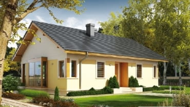Projekt domu Karmela z wjazdem na działkę od strony południowej. Widok elewacji frontowej projekt domu, katalog projektów, projekty domów