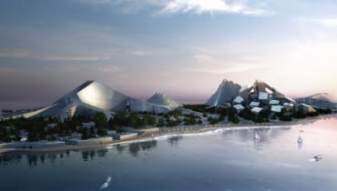 Tak ma wyglądać nowe ekologiczne miasto na wyspie Zira w Azerbejdżanie. Plan urbanistyczny przygotowało duńskie studio Bjarke Ingels Group. azerbejdżan, urbanistyka, big, baku, bjarke ingels group, ekologia, zrównoważone budownictwo, zira island, zira