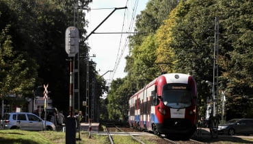 Okolice stacji w Podkowie Leśnej. Jeśli kolejarze zrealizowaliby swoje plany, wszystkie widoczne na zdjęciu drzewa zostałyby wycięte 09.09.2015 Podkowa Lesna . Trasa Warszawskiej Kolei Dojazdowej . Fot. Adam Stepien / Agencja Gazeta SLOWA KLUCZOWE: kolei wkd podkowa lesna torowisko tory drzewa