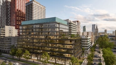 Towarowa22 -widok na biurowiec i apartamentowiec od ul. Towarowej