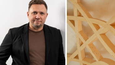 Z lewej: arch. Maciejem Zuber; z prawej: drewno klejone krzyżowo