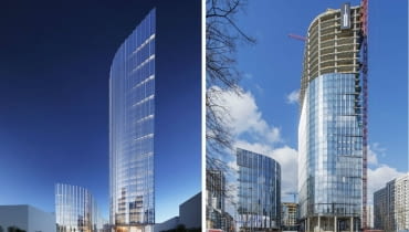 Mennica Legacy Tower obcenie ( z prawej) i na wizualizacji (z lewej). Mennica Legacy Tower obcenie ( z prawej) i na wizualizacji (z lewej).