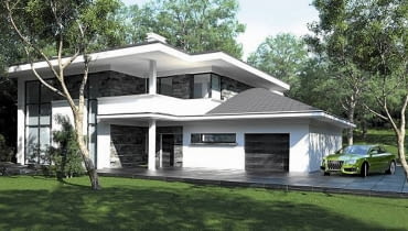 Willa w lesie - wizualizacja; projekt architekta Wojciecha Obłuskiego projekt domu jednorodzinnego