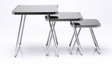 GRACILE, metal i szkło, najwyższy stolik 50 x 50 cm, wys. 50 cm, cena: 679 zł/3 szt., sfmeble.pl