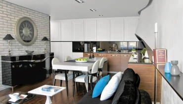 otwarta kuchnia, salon, meble pokojowe, wystrój wnętrz