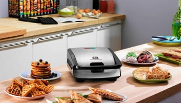 Gofrownica SNACK COLLECTION, na 6 gofrów, wymienne płyty, moc 700 W, 299 zł, Tefal Gofrownica SNACK COLLECTION, Tefal