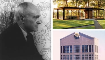Z lewej: Philiip Johnson; z prawej na górze: Glass House; z prawej na dole: 550 Madison Avenue Z lewej: Philiip Johnson; z prawej na górze: Glass House; z prawej na dole: 550 Madison Avenue