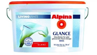 Alpina Living White GLANCE efekt: gładka powłoka z połyskiem Potrzebne produkty: grunt Alpina Renova (opcja: na zniszczone ściany); farba emulsyjna Alpina Living White GLANCE. Cena produktów na 1 m2 ściany: 6,80 zł. Alpina Living White GLANCE efekt: gładka powłoka z połyskiem Potrzebne produkty: grunt Alpina Renova (opcja: na zniszczone ściany); farba emulsyjna Alpina Living White GLANCE. Cena produktów na 1 m2 ściany: 6,80 zł.