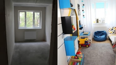 Pokój w stanie surowym i już urządzony Pokój w stanie surowym i już urządzony