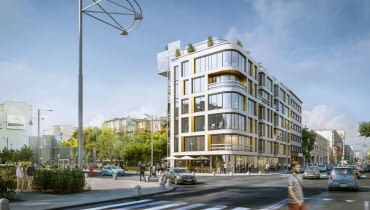 Wizualizacja budynku biurowo-usługowego w Gdyni, przy skrzyżowaniu ulic Świętojańskiej i 10 lutego. Proj. 3MA Wizualizacja budynku biurowo-usługowego w Gdyni, przy skrzyżowaniu ulic Świętojańskiej i 10 lutego. Proj. 3MA