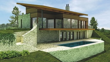 Widok na dom od strony rzeki dom jednorodzinny