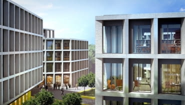 Trzy biurowce Echo Investment powstaną przy łukowato wygiętym przedłużeniu ul. Bobrowieckiej. Pomiędzy nimi urządzone zostaną otwarte dziedzińce Trzy biurowce Echo Investment powstaną przy łukowato wygiętym przedłużeniu ul. Bobrowieckiej. Pomiędzy nimi urządzone zostaną otwarte dziedzińce