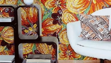 Kwiatowe, ogniste wzory szklanej mozaiki z kolekcji Flower Glass Tiles firmy Sicis. Kwiatowe, ogniste wzory szklanej mozaiki z kolekcji Flower Glass Tiles firmy Sicis.