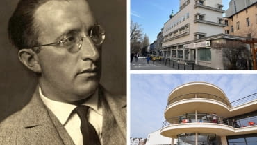 Z lewej: Erich Mendelsohn; Z prawej na górze: Dom Tekstylny Weichmanna w Gliwicach; Z prawej na dole: De La Warr Pavilion w Bexhill-on-Sea Z lewej: Erich Mendelsohn; Z prawej na górze: Dom Tekstylny Weichmanna w Gliwicach; Z prawej na dole: De La Warr Pavilion w Bexhill-on-Sea