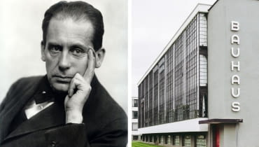 Z lewej: Walter Gropius w 1919 roku / Z prawej: siedziba Bauhausu w Dessau Z lewej: Walter Gropius / Z prawej: siedziba Bauhausu w Dessau