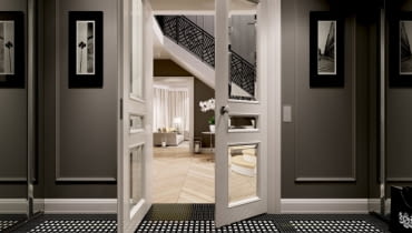 Wnętrza rezydencji na Osiedlu Ventana w Walendowie zaprojektowane przez Macieja Zienia. Hol. Maciej Zień, Zień Home, projektant wnętrz, wnętrza zaprojektowane przez Macieja Zienia