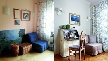 Salon przed zmianą i po niej. Salon przed zmianą i po niej.