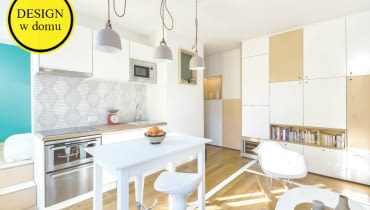 Mieszkanie w Paryżu - 30 m kw.; proj. Richard Guilbault. Salon z kuchnią. małe mieszkanie, kawalerka, jak urządzić małe mieszkanie, ciekawe mieszkanie