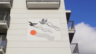 Mural "Gołębie" na Targówku. Proj. Beata Konarska