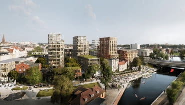 Nowy Port w Bydgoszczy. Widok na ul. Marcinkowskiego i ul. Focha. Projekt: BBGK Architekci Nowy Port w Bydgoszczy. Projekt: BBGK Architekci
