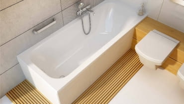 Filon/AQUAFORM. Wanna z akrylu odpornego na odbarwienia i ciepłego w dotyku; prostokątna konstrukcja sprawdzi się w ściennych wnękach; wymiary: szer. 70 cm, dł.: 140, 150, 160 i 170 cm. Cena: 467-479 zł, www.aquaform.pl