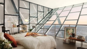 Panoramiczne okna gwarantują niesamowity widok na Oslo. mieszkanie, mieszkanie w dziwnym miejscu, mieszkanie na szczycie skoczni, ciekawe miejsce