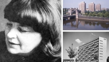 Z lewej: Jawiga Grabowska-Hawrylak; Z prawej u góry: osiedle "Manhattan", Z prawej na dole: Dom Naukowca przy placu Grunwaldzkim