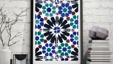 Wzory Portugalii: plakat Baixa Bluebell z kolekcji Lisbon Gold plakaty, azulejos, kolorowe płytki