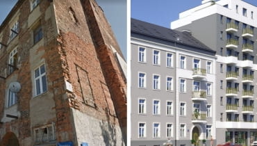 Wrzesińska 2. Z lewej: kamienica obecnie; Z prawej: wizualizacje obiektu Wrzesińska 2. Z lewej: kamienica obecnie; Z prawej: wizualizacje obiektu