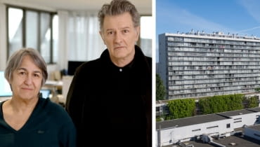 Z lewej: Anne Lacaton i Jean-Philippe Vassal; z prawej: bloki w Bordeaux po metamorfozie