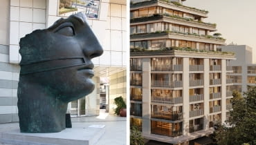 Fot. z lewej: "Tindaro" Igora Mitoraja; Wiz. z prawej: wizualizacja inwestycji Noho One