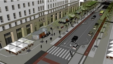 Ul. Świętokrzyska: mniej samochodów, więcej zieleni. Ulica ma być bardziej przyjazna dla rowerzystów i pieszych Wizualizacja ul. Swietokrzyskiej po przebudowie. zrodlo : Pleneria ZDJĘCIE DO WKŁADKI: DLOWA Strony Lokalne Warszawa