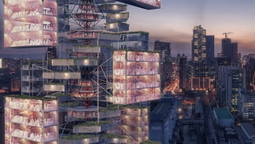 eVolo Skyscraper Competition 2020 - wieżowiec Epidemic Babel. Proj. D Lee, Gavin Shen, Weiyuan Xu, and Xinhao Yuan z Chin eVolo Skyscraper Competition 2020 - wieżowiec Epidemic Babel. Proj. D Lee, Gavin Shen, Weiyuan Xu, and Xinhao Yuan z Chin