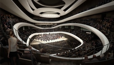 Sinfonia Varsovia - wizualizacja sali koncertowej. Proj. Atelier Thomas Pucher