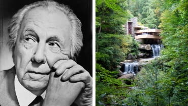 Z lewej: Frank Lloyd Wright; z prawej: Fallinwater (Dom nad wodospadem) Z lewej: Frank Lloyd Wright; z prawej: Fallinwater (Dom nad wodospadem)