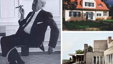 Z lewej: Mies van der Rohe w swoim apartamencie w Chicago w 1964 roku; Z prawej na górze:  Dom Rieh'a, Poczdam-Neubabelsberg. Projekt Miesa van der Rohe z 1907 roku. Dom przeszedł renowację w 2001 roku według projektu Folkerts Architekten; Z prawej na dole: Willa Wolfa w Guben Z lewej: Mies van der Rohe w swoim apartamencie w Chicago w 1964 roku; Z prawej na górze:  Dom Rieh'a, Poczdam-Neubabelsberg. Projekt Miesa van der Rohe z 1907 roku. Dom przeszedł renowację w 2001 roku według projektu Folkerts Architekten; Z prawej na dole: Willa Wolfa w Guben