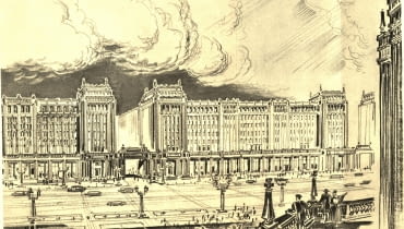 Zamiary Bieruta i zespołu rządowych architektów zwizualizował w "Sześcioletnim planie odbudowy Warszawy" Jan Knothe, jeden z najlepszych grafików swojego pokolenia. Na rysunku widzimy, jak Bolesław Bierut i jego współpracownicy wyobrażali sobie skrzyżowanie Marszałkowskiej i Chmielnej. Pierzeja socrealistycznych budynków mieszkalnych, kojarzących się z tymi zbudowanymi na Placu Konstytucji nigdy jednak nie powstała