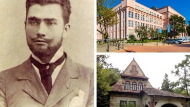 Z lewej: Jan Koszczyc Witkiewicz; Z prawej na górze:  Gmach Główny SGH w Warszawie; Z prawej na dole: Ochronka w Nałęczowie Z lewej: Jan Koszczyc Witkiewicz; Z prawej na górze:  Gmach Główny SGH w Warszawie; Z prawej na dole: Ochronka w Nałęczowie